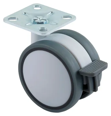 Produktbild von SOTECH Möbelrolle Hamm Ø 60 mm weiß/grau – mit Bremse, Anschraubplatte 47×47 mm