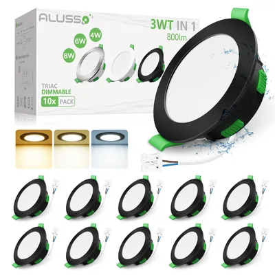 LED-Einbauspot 230V dimmbar 3CCT IP44 10er-Pack rund schwarz