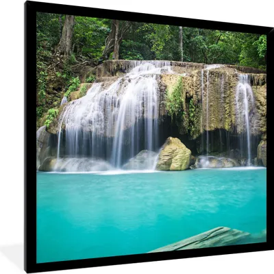 Produktbild von MuchoWow® Gerahmtes Poster Wasser - Wasserfall - Bäume 40x40 cm - Poster mit Schwarzem Bilderrahmen Wandposter Rahmen Foto Bilder - Mit Rahmen - Wanddekoration Schlafzimmer
