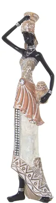 Afrikanische Frauenfigur, Kunstharz, Weiß/Gold, 39 cm