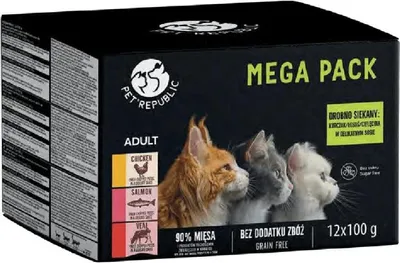 Zdjęcie produktu dla PETREPUBLIC Mega Pack Kurczak, łosoś, cielęcina Box - mokra karma dla kota - 12x100g