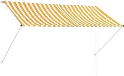 Image de Tente-soleil pliable 250 x 150 cm - Rayures jaunes et blanches - Polyester résistant aux UV et imperméable - Hauteur et inclinaison réglables - Tente-soleil à déploiement manuel pour balcon, terrasse et fenêtre