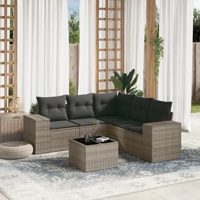 Produktbild von Design 6-tlg. Garten-Sofagarnitur mit Kissen Grau Poly Rattan, Gartenmöbel-Sets 2024 Neu