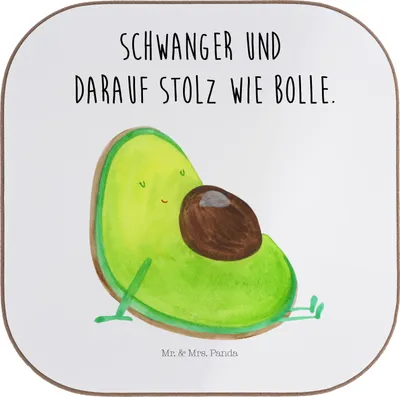 Produktbild von Mr. & Mrs. Panda Untersetzer für Gläser Avocado Schwangerschaft - Weiß - Geschenk, Tischuntersetzer, Liebe, Coaster, Flaschenuntersetzer, Holzuntersetzer, Baby, Babyparty