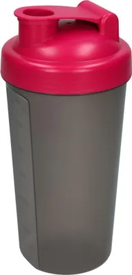 Image de Shaker 600 ml "Protein" - Gym Shaker pour boissons protéinées & sportives - avec passoire amovible & échelle pratique - facile à nettoyer - berry/transluzent-grau