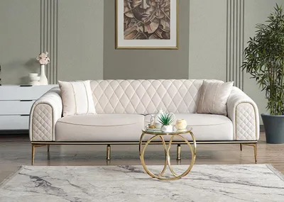 Produktbild von Dreisitzer Sofa 3 Sitzer Stoffsofa Polstersofa Couch Beige Luxus Sofas Weiß