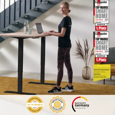 Produktbild von SportPlus I Höhenverstellbarer Schreibtisch I inkl. Memory-Steuerung, Schreibtisch höhenverstellbar elektrisch, Schreibtisch Gestell höhenverstellbar, schwarz, SP-AT-100-B