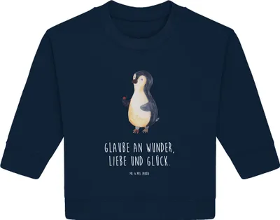 Produktbild von Mr. & Mrs. Panda Organic Baby Pullover Pinguin Marienkäfer 6. - 12. Monat - French Navy - Geschenk, Kleine Wunder, Bullover, Liebe, Lebensfreude, Aufmerksam