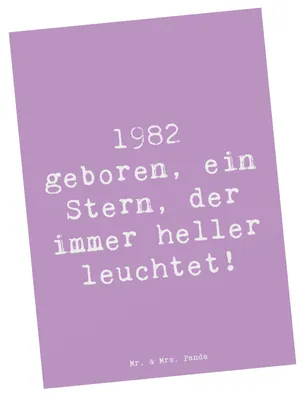 Produktbild von Mr. & Mrs. Panda Postkarte Spruch 1982 Geburtstag Stern - Lavendeltraum - Geschenk, Geburtsjahr, Geburtstagsfeier, Grußkarte, Fotokarte, Nostalgie, Geburtstagsgeschenk
