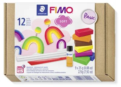 Produktbild von STAEDTLER FIMO soft 8023 ofenhärtende Modelliermasse Materialpackung "Basic Set", 9 Halbblöcken 25g, Glanzlack,Modellierwerkzeuge