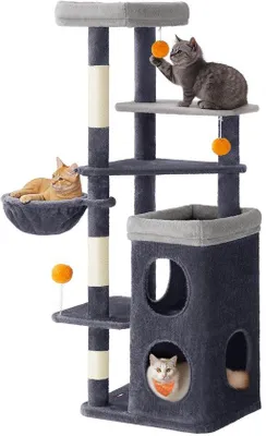 Produktbild von Famanu Katzenbaum 150 cm hoch - mit 2 großen Höhlen, 3 Krabmpfosten und 3 Plattformen