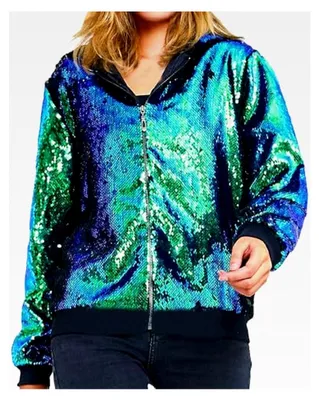 Produktbild von Glitzernde Jacke für Damen - Sweatjacke mit Kapuze und Pailletten, Langarm, für Partys und Clubs