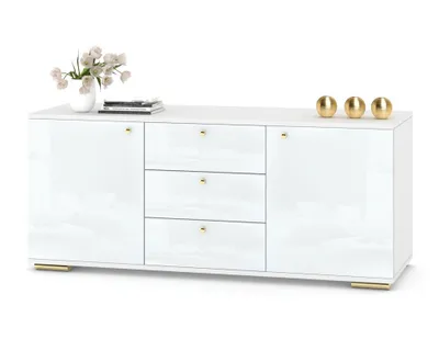 Produktbild von Große Kommode mit Schubladen Fernsehschrank HANA 3S Weiß Matt/Weiß Hochglanz 150cm