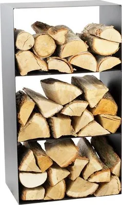 Image de Rack à bûches CASI en acier noir avec étagère 45x30x80 cm