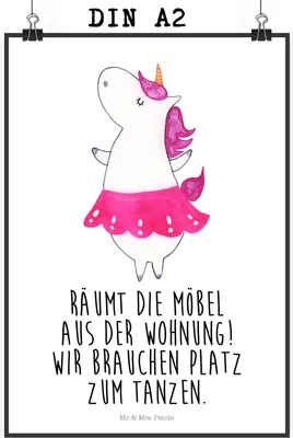 Produktbild von Mr. & Mrs. Panda Bild Einhorn Ballerina DIN A2 - Transparent - Geschenk, Feiern, drucke, wanddeko, Lebensfreude, Plakat, Kunstdruck, Wohnung, Party, Unicorn, Wandbild