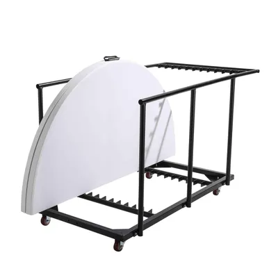 Produktbild von 6 runde Klapptische von 180 cm und Transportwagen Weiß - Oviala REKKEM