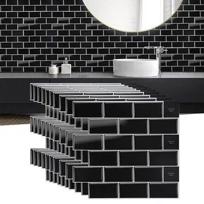 Immagine prodotto di Adesivi per piastrelle Peviasot, 30,5x30,5 cm, set da 10, pellicola adesiva decorativa, piastrelle autoadesive nere per cucina, bagno, soggiorno e altre stanze