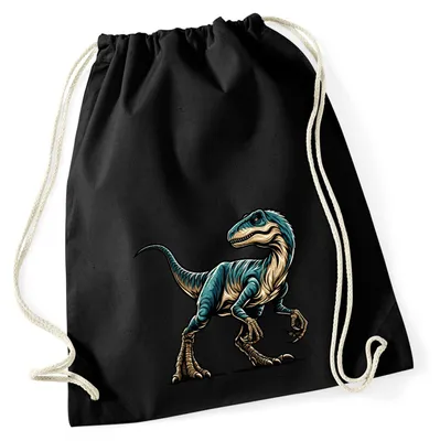 Produktbild von Huuraa Turnbeutel Velociraptor Dinosaurier 12 Liter Black Baumwolle Rucksack Geschenkidee