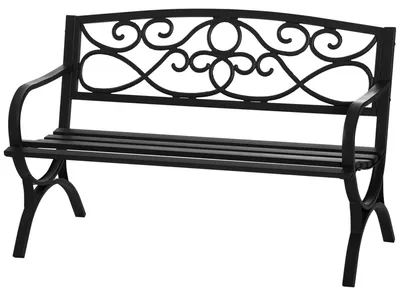 Image de Banc de jardin - Banc en métal pour 2 personnes - Pour terrasse et jardin - Accoudoirs de style nostalgique - Sans coussin - 128 x 58,5 x 85 cm - Noir