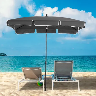 Produktbild von Sonnenschirm knickbar neigbar Grau, Balkonschirm Gartenschirm Strandschirm, Aluminium Polyester | 198x130x245 cm | 2,5 m² Schatten | 3,0 kg