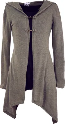 Produktbild von Lange Strickjacke, Strickmantel mit Weiter Kapuze - Khaki, Damen, Grün, Elasthan,Baumwolle, Größe: S/M