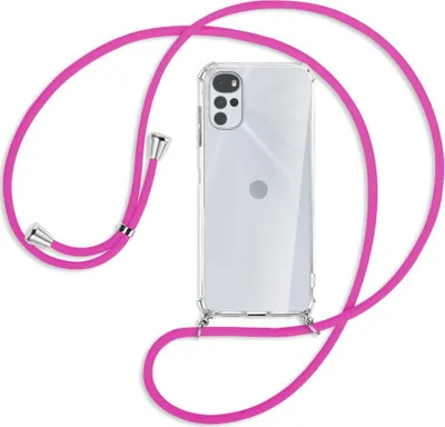 Produktbild von Handykette Backcover-Schutzhülle mit Band (Metall silberfarben) für Motorola Moto G22 4G - hot pink