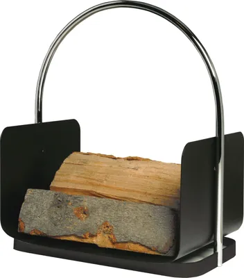 Produktbild von Holzkorb Kamingarnitur Kaminzubehör - schwarz beschichtet mit Chrombügel