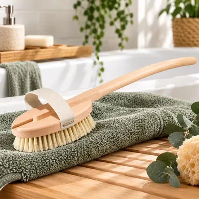 Produktbild von Rückenbürste Badebürste aus Buchenholz mit Fibre Naturborsten 47 cm