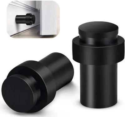 Produktbild von 2 Stück Türstopper - ⌀4 x 6 cm - Türpuffer für den Innen- und Außenbereich -  Wandschutz – Inkl. Klebstoff, Schrauben und Dübel – Schwarz
