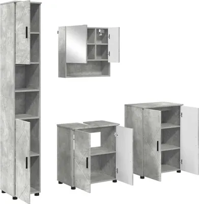 Image de Ensemble de mobilier de salle de bain 4 pcs Gris béton