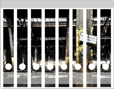 Produktbild von Wallario Ordnerrücken Sticker, selbstklebend für schmale Ordner, 8 Stück, Motiv Verlassene alte Fabrik-Halle mit leuchtenden Sonnenstrahlen