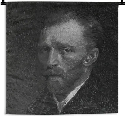 Produktbild von MuchoWow® Wandteppich Wandbehang Selbstbildnis von Vincent van Gogh - Schwarz - Weiß 90x90 cm Tapisserie Dekoration Wandtuch - Wandaufhänger