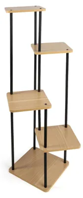 Produktbild von Metall Pflanzenständer schwarz 5 Ebenen aus Holz - 107 x 30 cm - Blumentreppe mit 5 Etagen für Zimmerpflanzen und Dekoration