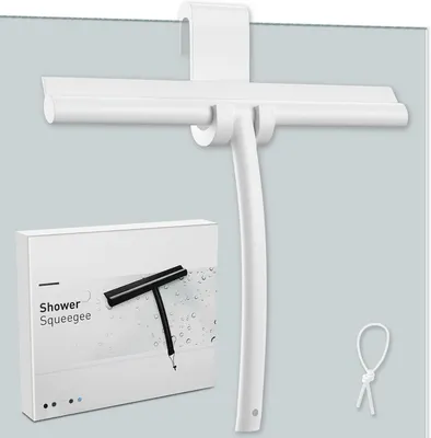 Produktbild von Duschabzieher Silikon, mit Halterung, Edelstahlkern, für Badezimmer, Glasreinigung, Weiß