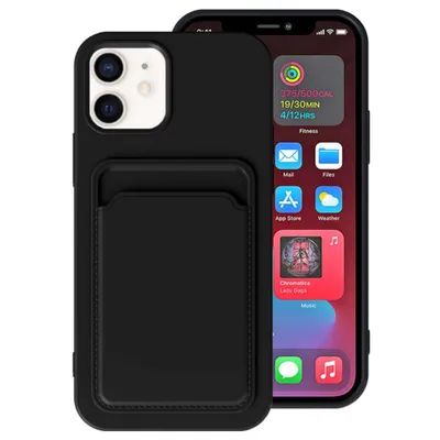 Produktbild von Smartphonica iPhone 12 Mini Silikonhülle mit Kartenhalter - Schwarz