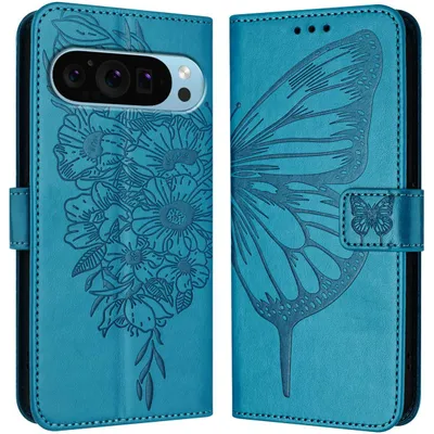 Produktbild von Mobigear Butterfly Schutzhülle für Google Pixel 9 Pro XL – Klapphülle mit Portemonnaie – Blau