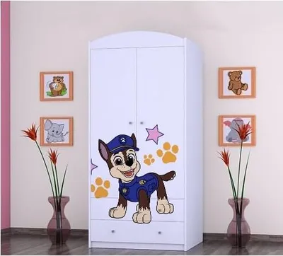 Produktbild von BDW Kinder Kleiderschrank, Kinderschrank Super Hunde Motiv Kinderzimmer, Weiß