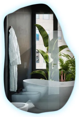Obrázek produktu pro LED nástěnné zrcadlo nepravidelného tvaru 90 x 58,5 cm – moderní koupelnové zrcadlo s LED osvětlením, studená bílá 6500 K, minimalistický design zrcadla