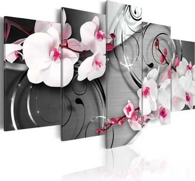 Produktbild von Modernes Wandbild b-A-0069-b-p (150x75) - 5 Teilig Bilder Fotografie auf Vlies Leinwand Foto Bild Dekoration Wand Bilder Kunstdruck Abstrakt Blumen Ornament Orchidee