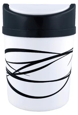 Produktbild von Tischabfalleimer EUROHOME Bioabfalleimer aus weißem Kunststoff mit Muster, kleiner Kosmetikmülleimer mit Schwingdeckel für den Schminktisch - 18cm