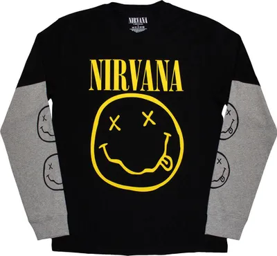 Image de Nirvana - T-shirt homme/femme unie, en couches, manches longues RO14338 (XL) (Noir/Gris)