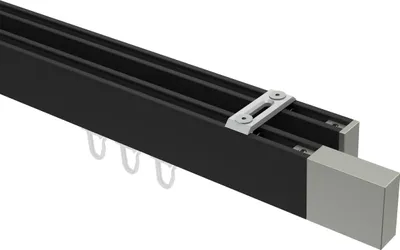 Produktbild von Interdeco Innenlaufstange / Gardinenstange mit Innenlauf Schwarz / Edelstahl-Optik, Typ Smartline Lox (Quader) Deckenmontage, 14x35 mm 2-läufig, 120 cm