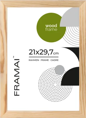 Immagine prodotto di Cornice per quadri FRAMAI®, 21x29,7 cm, rovere, cornice in legno naturale, cornice per quadri in vero legno, cornice con perspex infrangibile, appendino e supporto