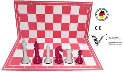 Produktbild von Schachset "Profi" mit Schachbrett und Schachfiguren KH 93 mm, weiss-pink, Staunton Form, mit Filzsockel