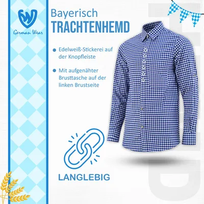 Produktbild von Trachtenhemd Karo Edelweiß-Stickerei  aus Baumwolle, Größe:2XL, Farbe:Dunkelblau