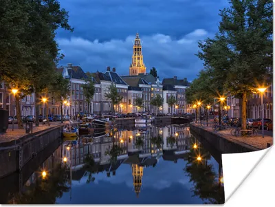 Produktbild von MuchoWow® Poster Groningen - Grachtenpand - Nacht 40x30 cm - Plakate für die Wände - Poster Wohnzimmer