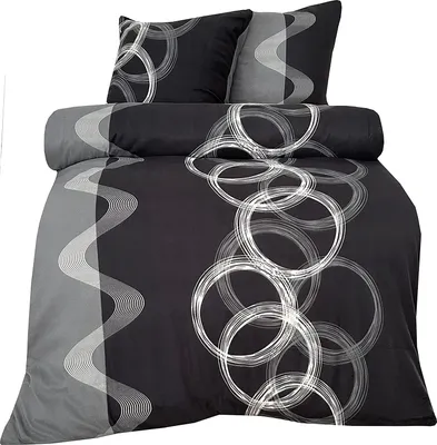 Produktbild von Winter Bettwäsche 200x220 cm Kreise schwarz modern Warme Flausch Thermo Fleece