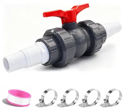 Produktbild von Kugelhahn mit Schlauchverbinder 1 1/2" für 32-38mm Schläuche PVC Absperrventil für Pool Teichbau