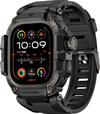 Produktbild von Stravo Metall-Schutzhülle mit TPU-Sportarmband für Apple Watch Ultra 49 mm Ultra 1/2/3 – Robust, integriertes Armband – Schwarz