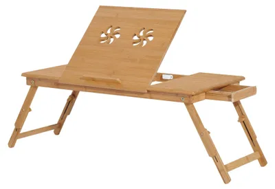 Produktbild von Klappbarer und neigbarer Laptop-Betttisch mit Schublade, 72 x 35 x 22šC30 cm, Holzfarbe